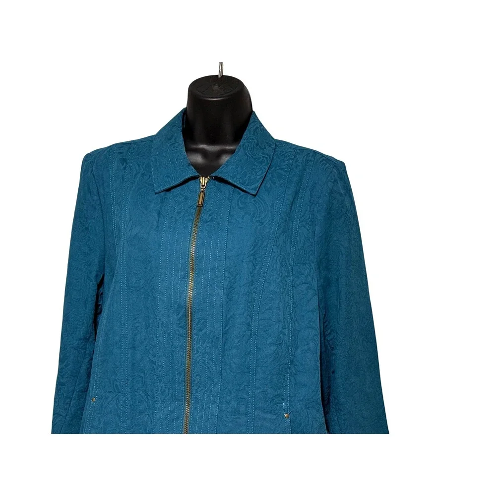 Coldwater Creek Womens Jacket Size 16 Teal Long Sleeve‎ 2 Pockets 100% Cotton